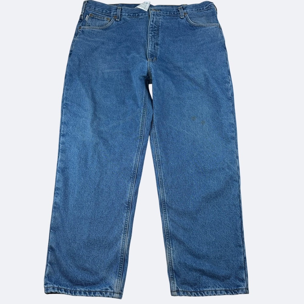 Carhartt Jeans Mens 42x30 Blue Relaxed Fit Flannel Lined Work Denim B172 DST